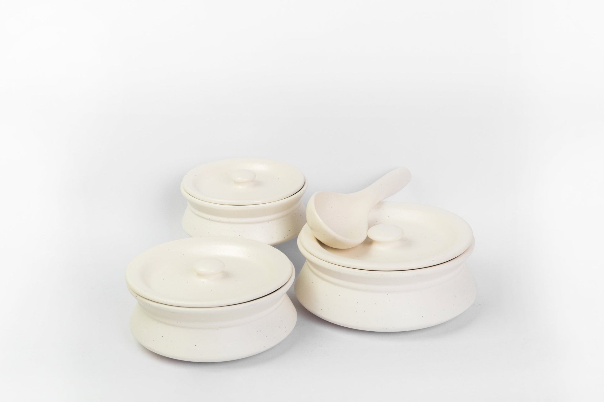 Set of 3 Handcrafted Handi Set with Lids and Serving Spoon - Ceramic She Wrote