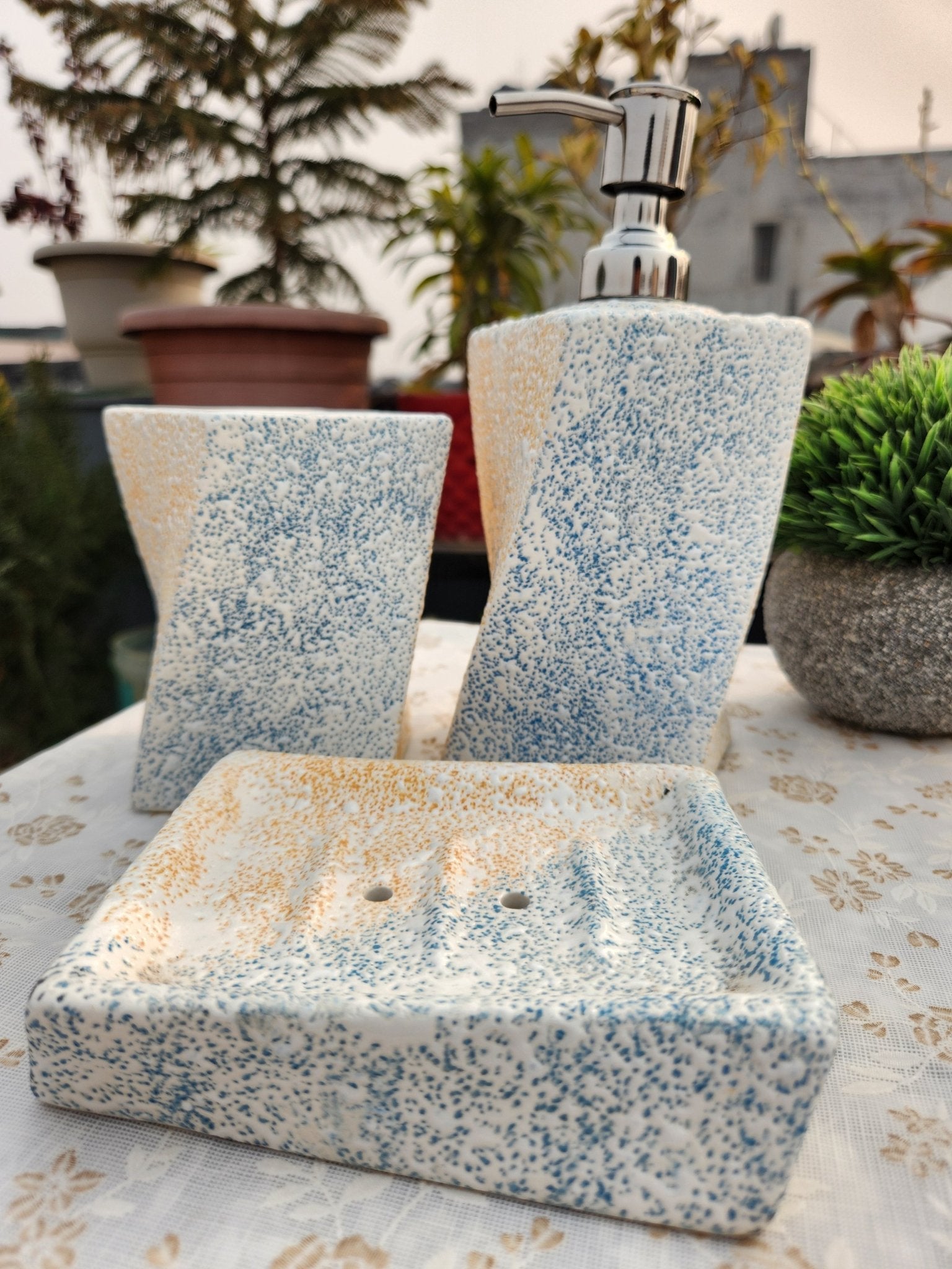 Set of 3 Ultra Modern Ceramic Bathroom Accessories in - Ceramic She Wrote