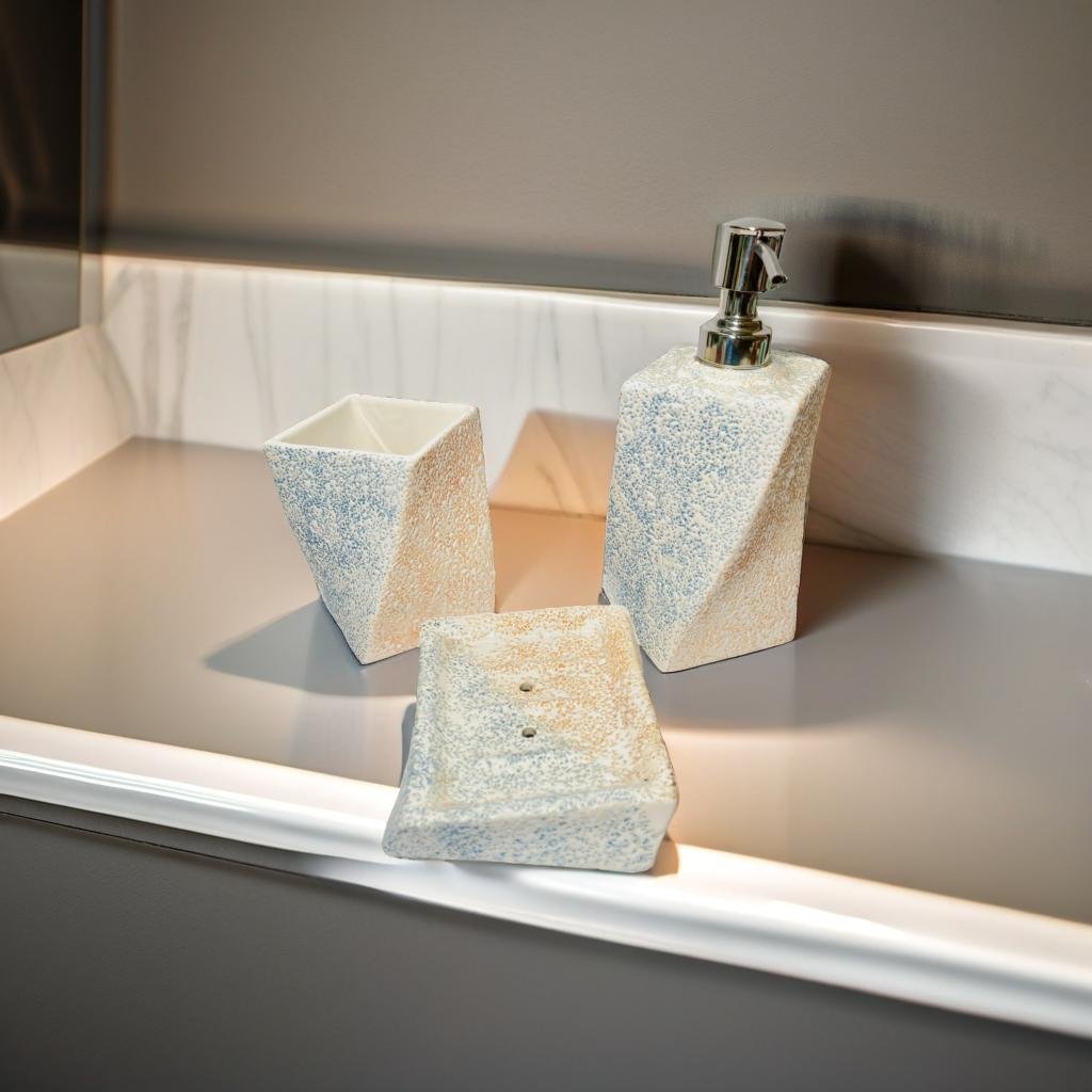 Set of 3 Ultra Modern Ceramic Bathroom Accessories in - Ceramic She Wrote