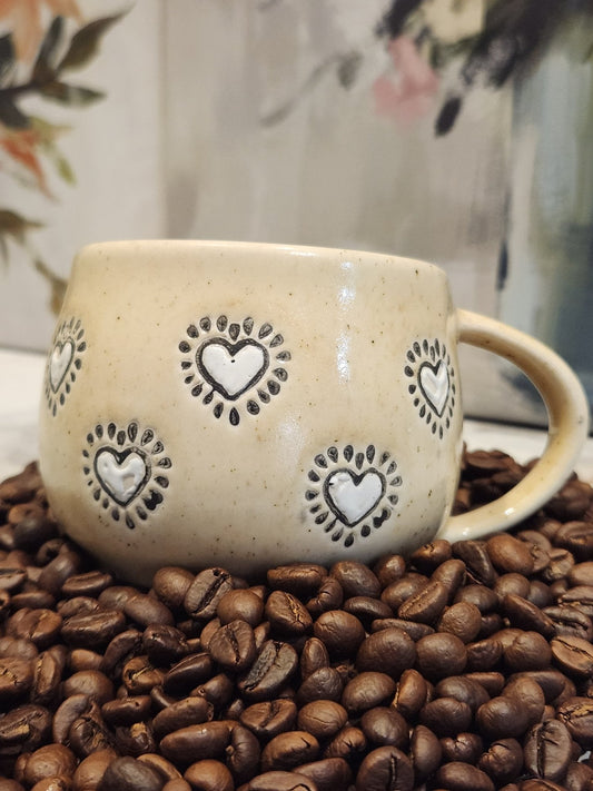 Shine My Heart Ceramic Coffee Mugs - White Hearts - Ceramic She Wrote