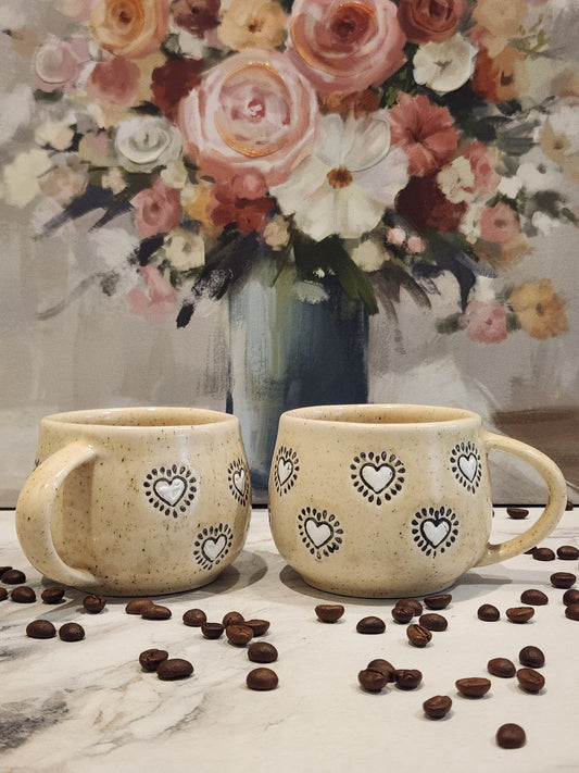 Shine My Heart Ceramic Coffee Mugs - White Hearts - Ceramic She Wrote