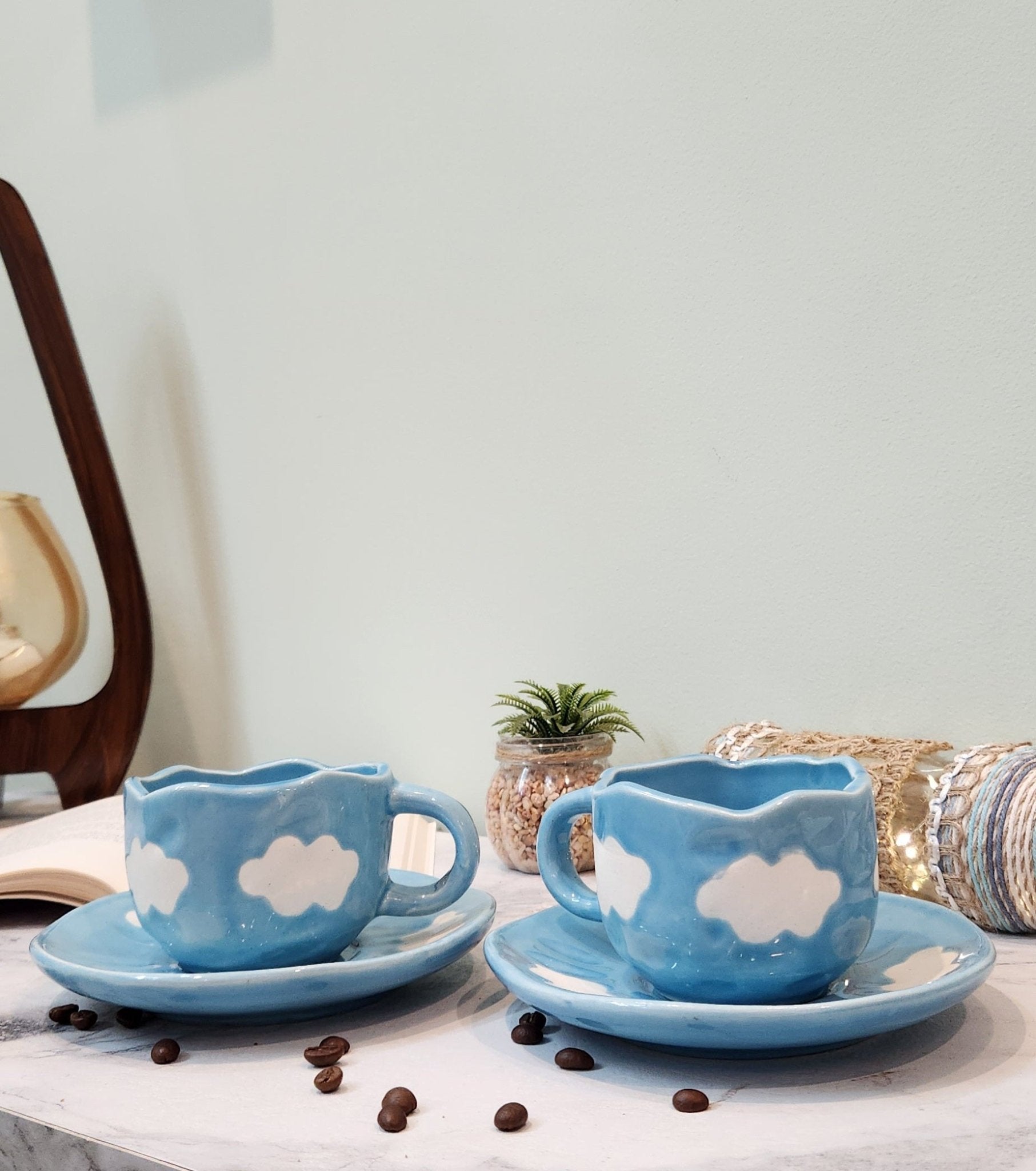 Sky and Clouds Ceramic Coffee & Tea Mugs with Saucer - Ceramic She Wrote