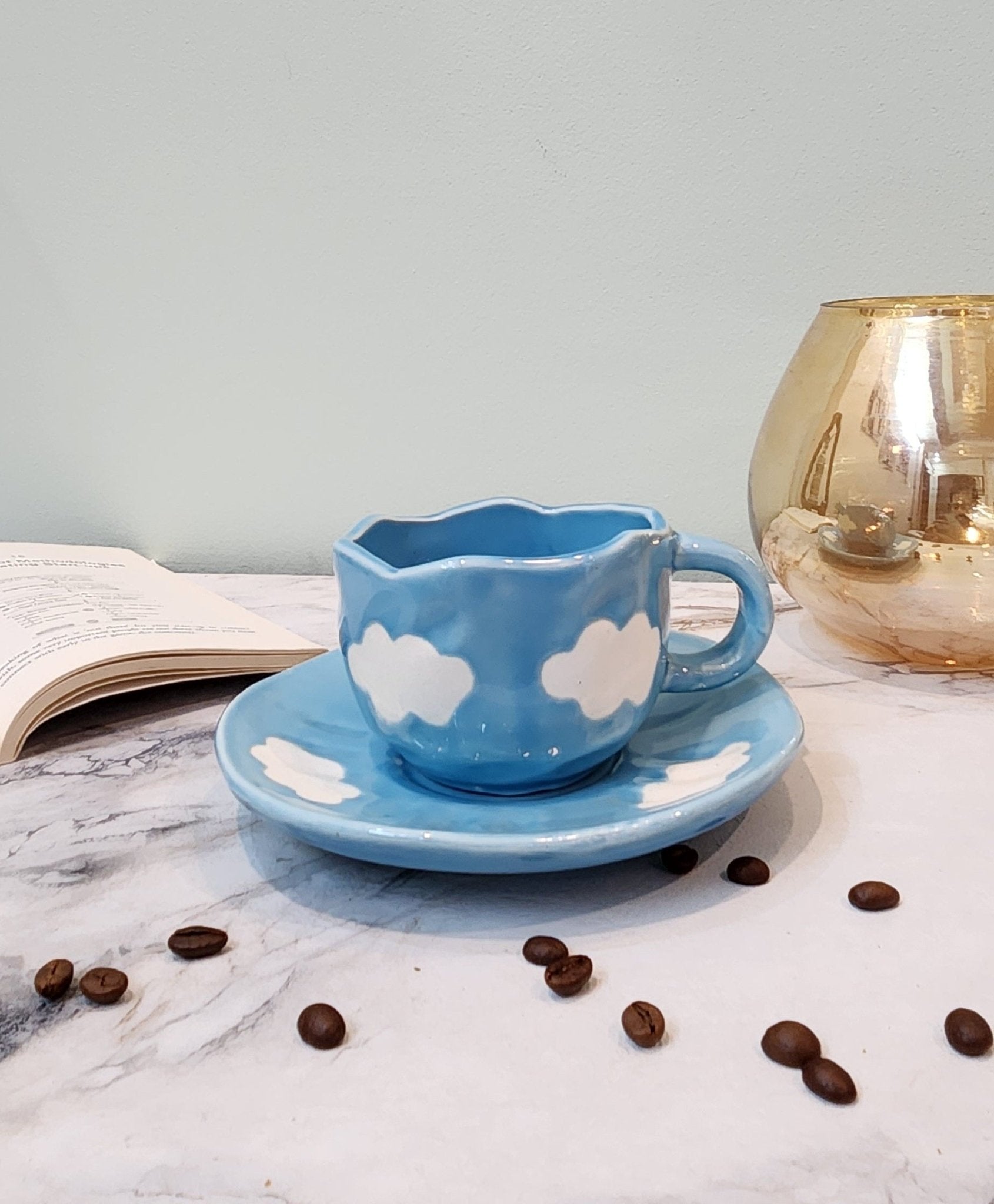 Sky and Clouds Ceramic Coffee & Tea Mugs with Saucer - Ceramic She Wrote