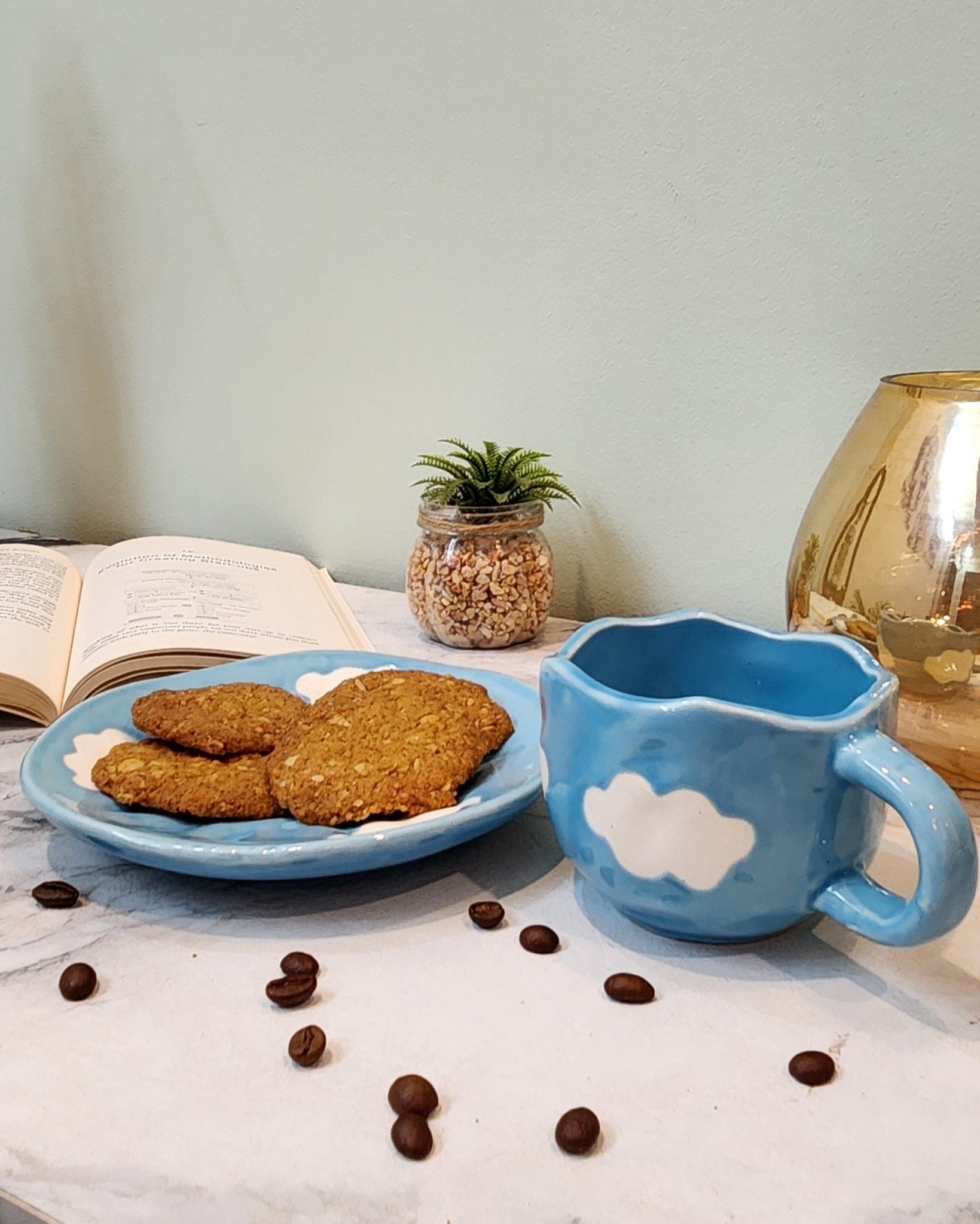 Sky and Clouds Ceramic Coffee & Tea Mugs with Saucer - Ceramic She Wrote