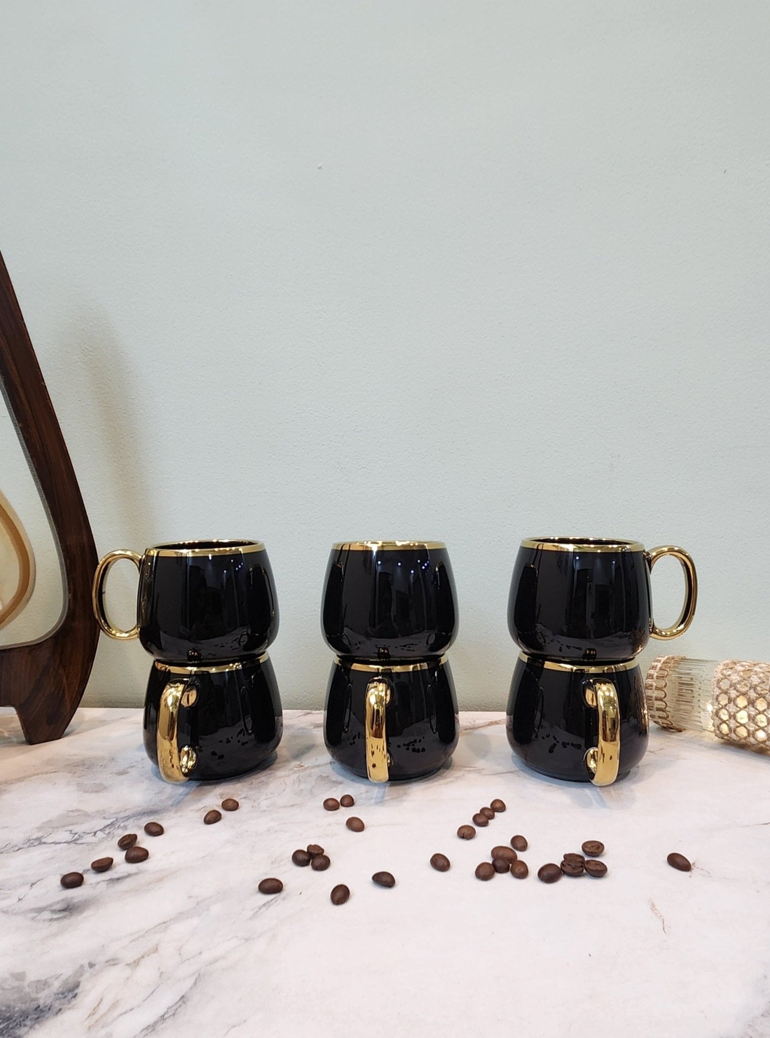The Luxe : Imperial Black Porcelain Coffee Mugs set of 6 - Ceramic She Wrote