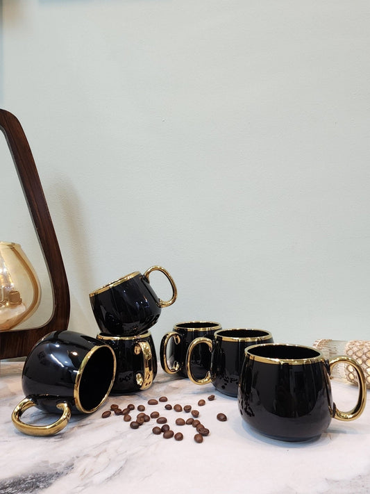 The Luxe : Imperial Black Porcelain Coffee Mugs set of 6 - Ceramic She Wrote
