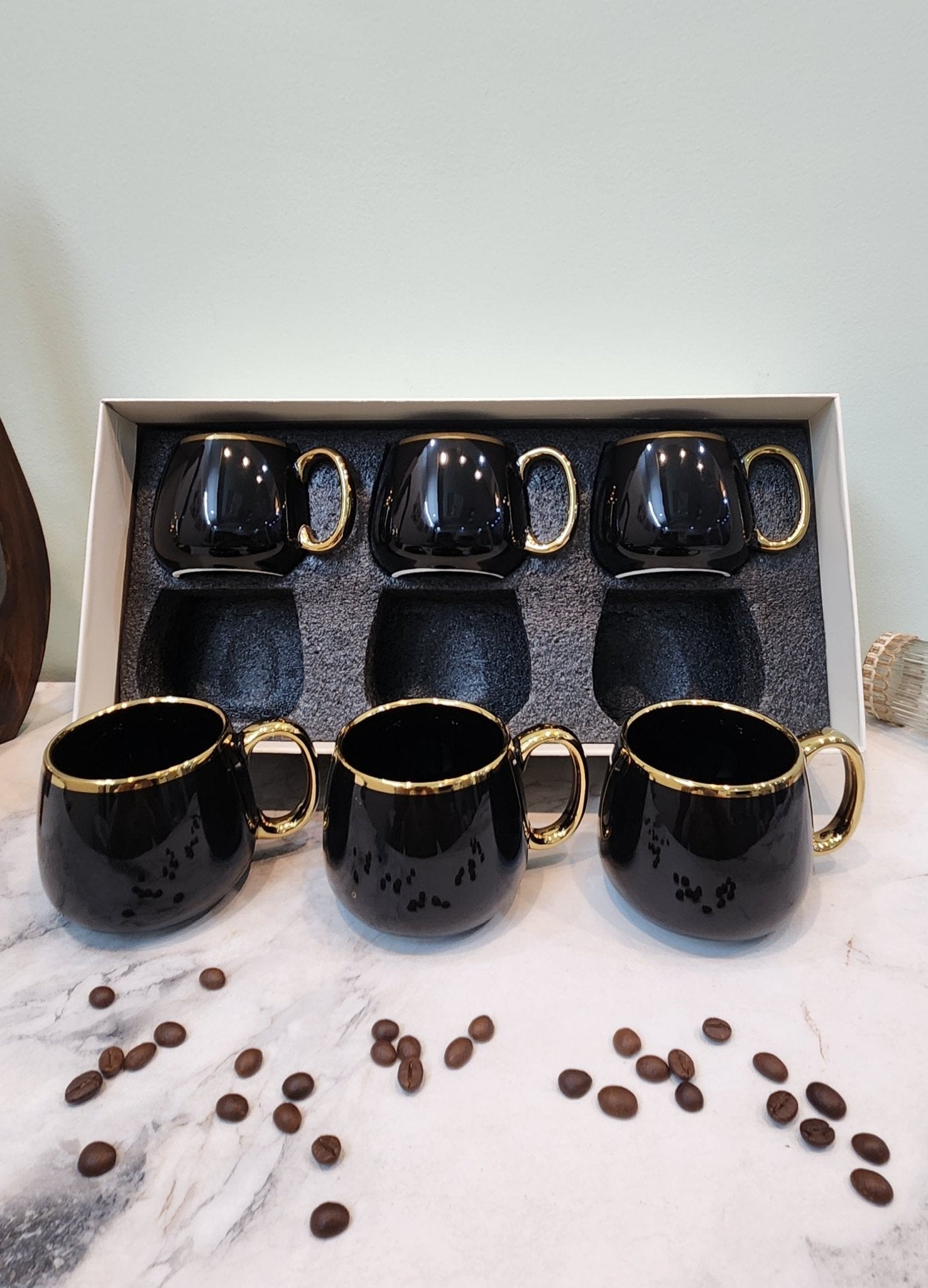 The Luxe : Imperial Black Porcelain Coffee Mugs set of 6 - Ceramic She Wrote