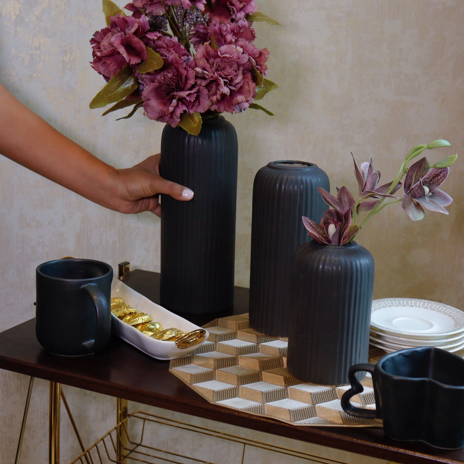 The Luxe : Noir Flower Vase Trio - Ceramic She Wrote
