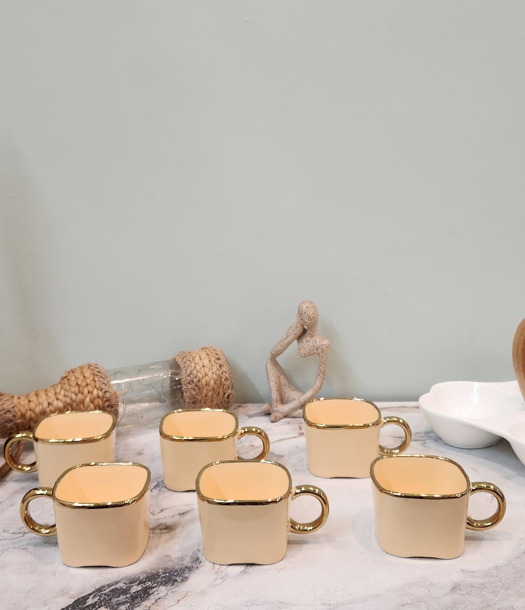 The Luxe : Royal Touch Porcelain Teacup Set of 6 in Dessert Sand color - Ceramic She Wrote