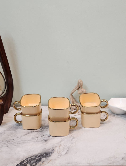 The Luxe : Royal Touch Porcelain Teacup Set of 6 in Dessert Sand color - Ceramic She Wrote