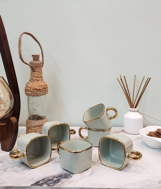 The Luxe : Royal Touch Porcelain Teacup Set of 6 in Pistachio Green - Ceramic She Wrote
