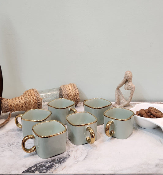 The Luxe : Royal Touch Porcelain Teacup Set of 6 in Pistachio Green - Ceramic She Wrote