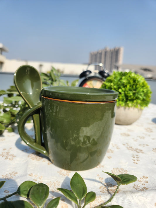 coffee mug with a coaster/lid and appon