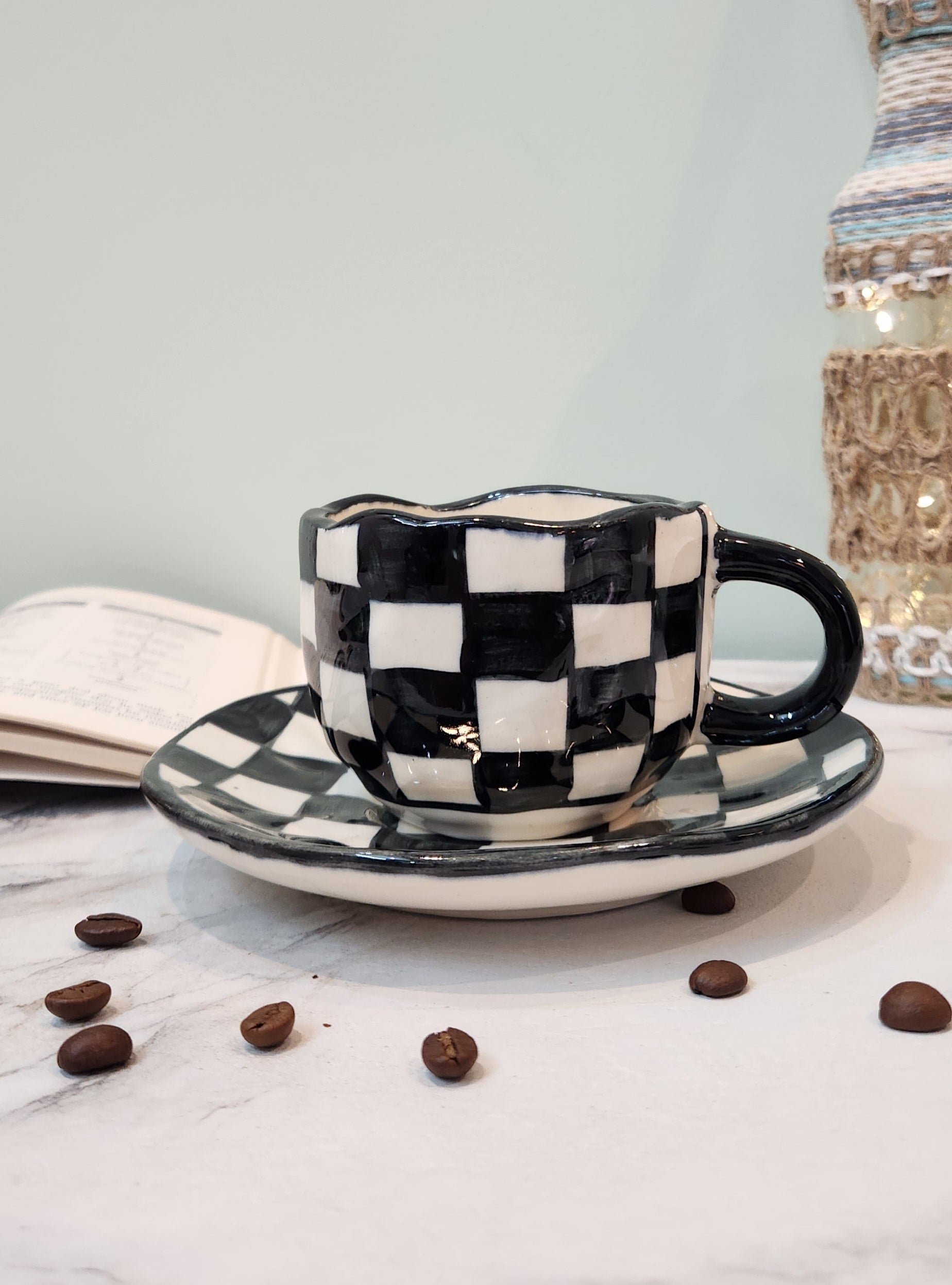 check & mate ceramic coffee & tea mugs with saucer