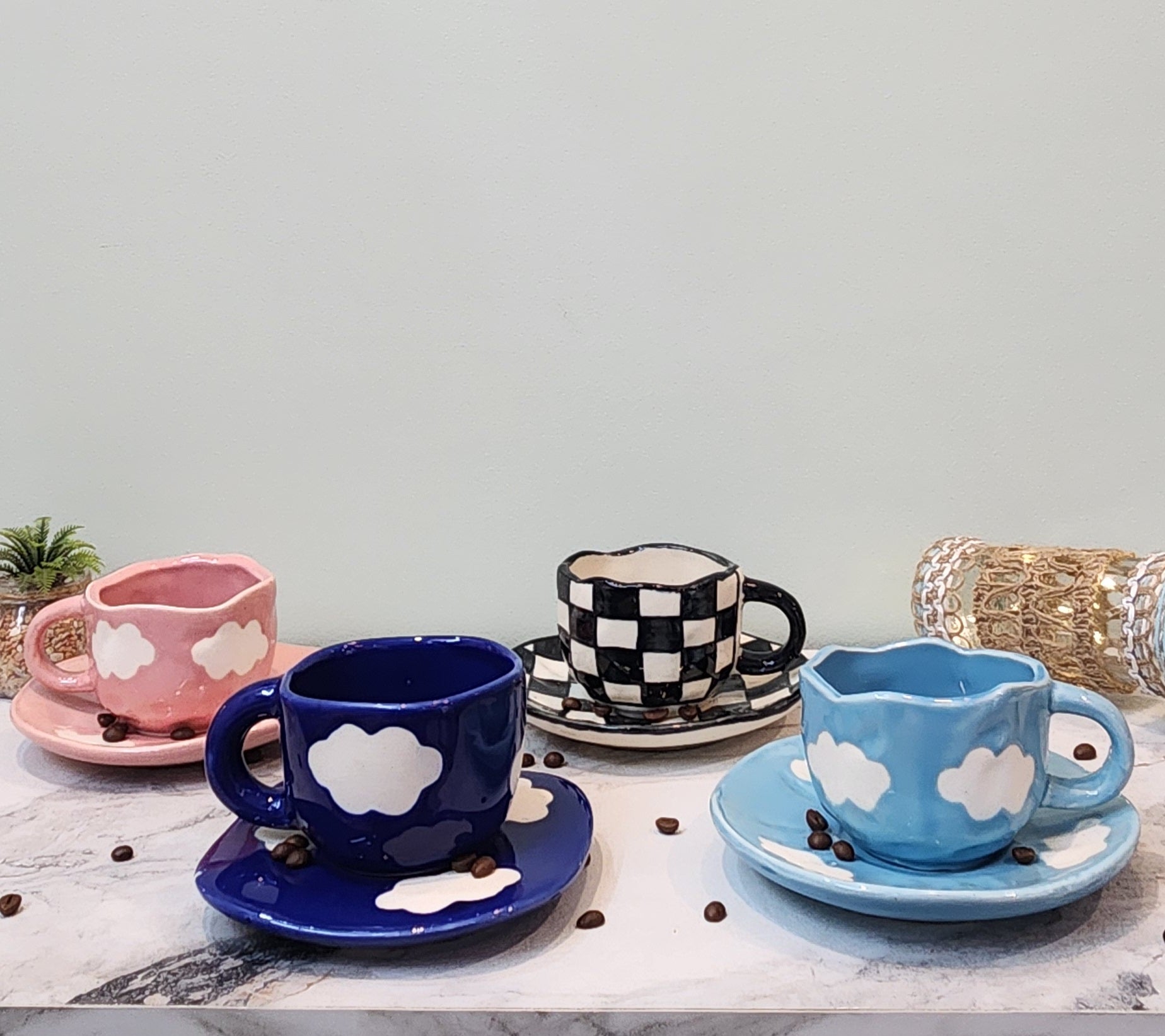 ceramic coffee & tea designer mugs with saucer collection