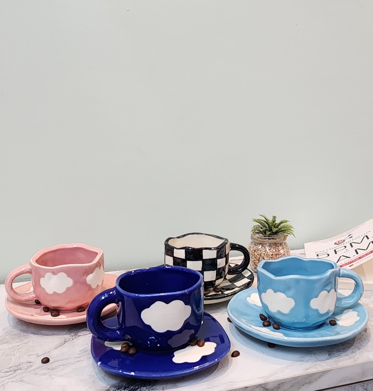 ceramic coffee & tea designer mugs with saucer collection