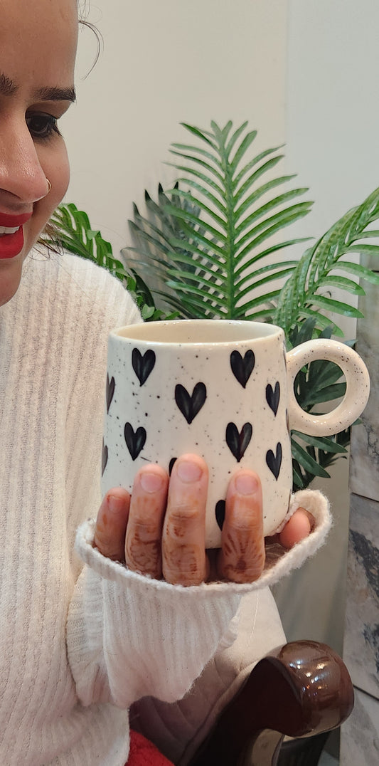 Handcrafted Ceramic Coffee Mugs in Black Heart Design