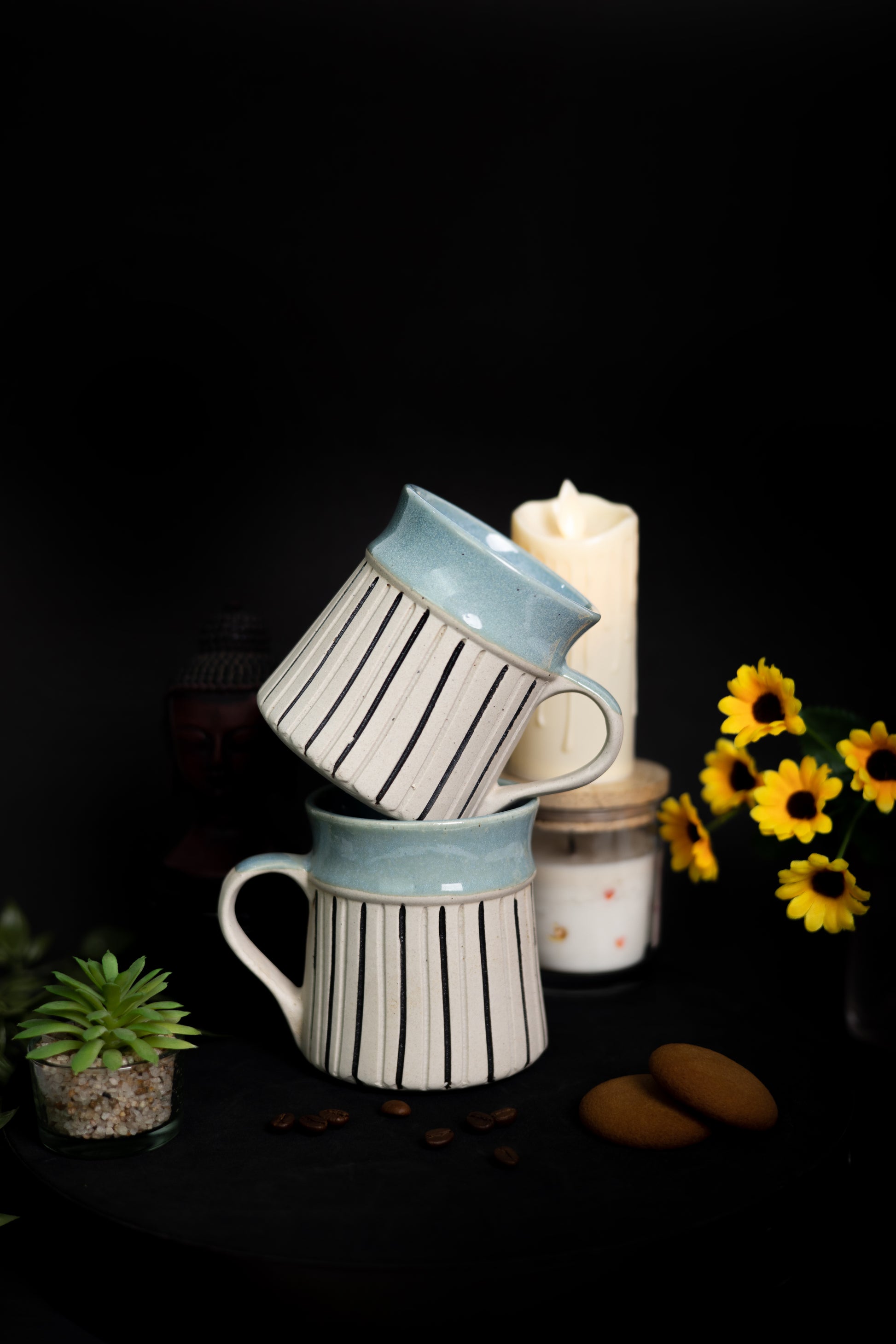 muddy strips of coffee and milk mugs