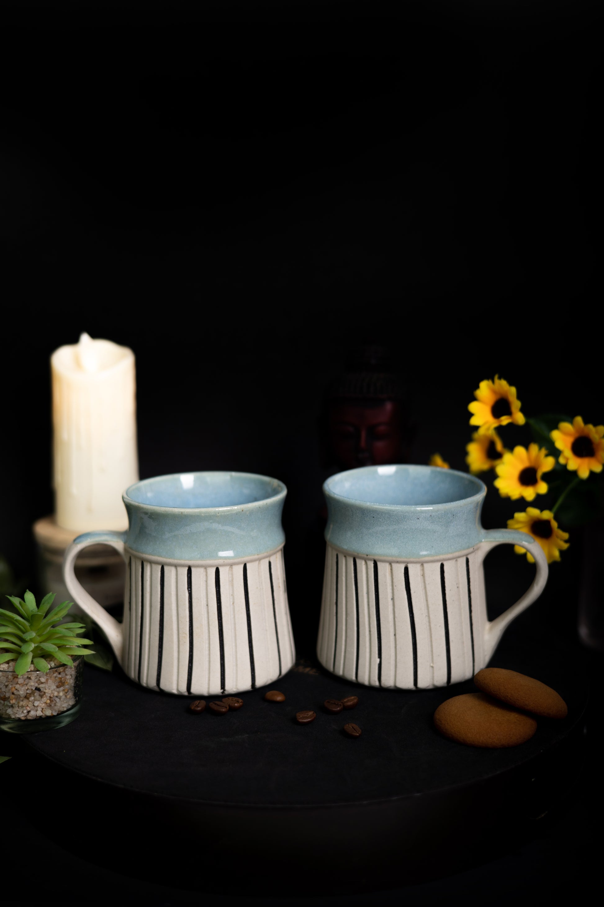 muddy strips of coffee and milk mugs