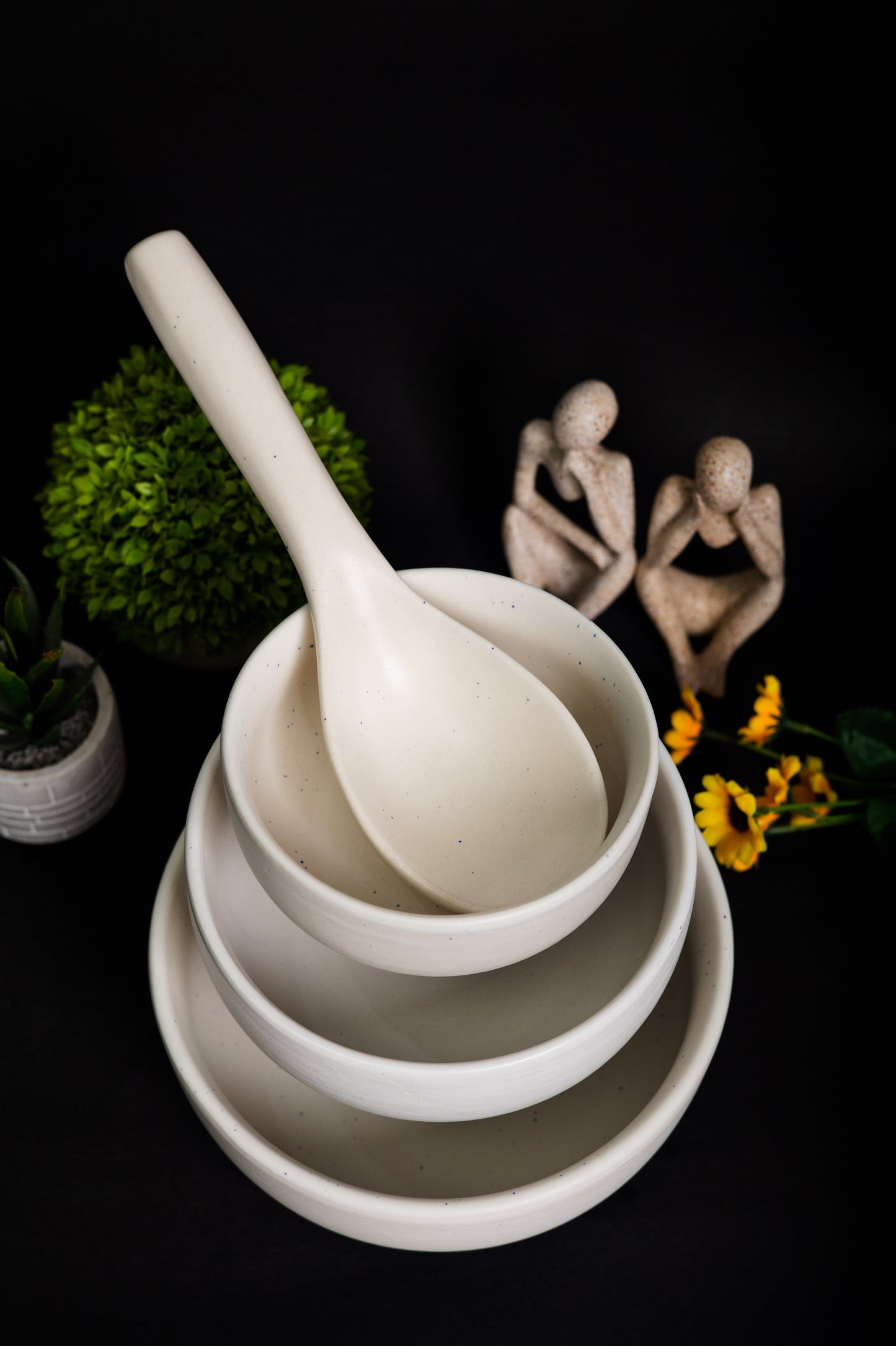 Set of 3 Serving Bowls with Set of 3 Ceramic Pickle and Chutney Jars