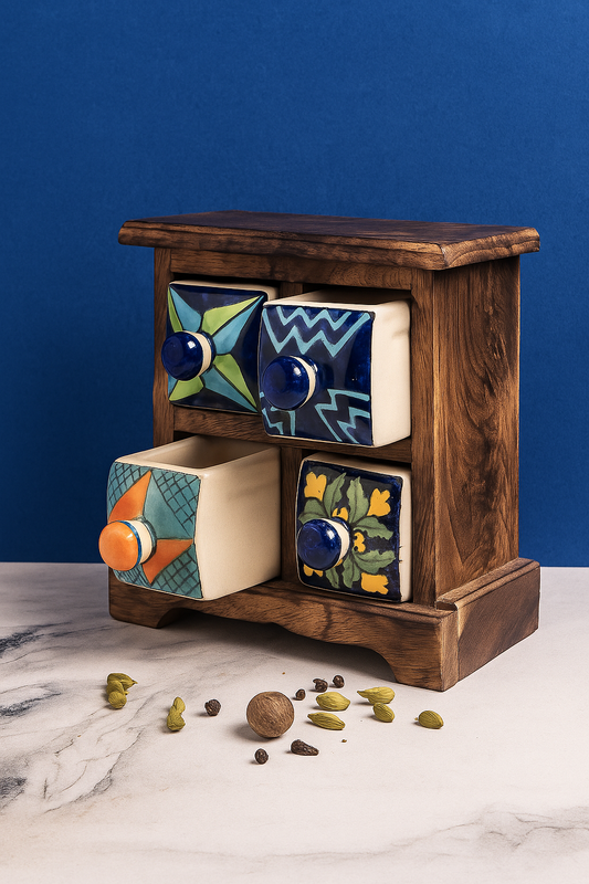Aesthetic Wooden and Ceramic Spice Organizer
