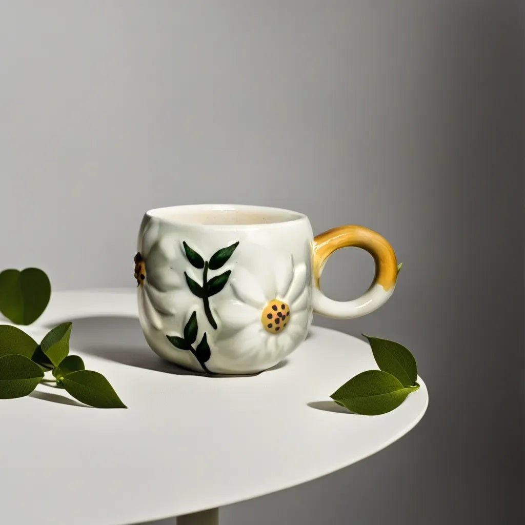 ceramic sunflower coffee mugs