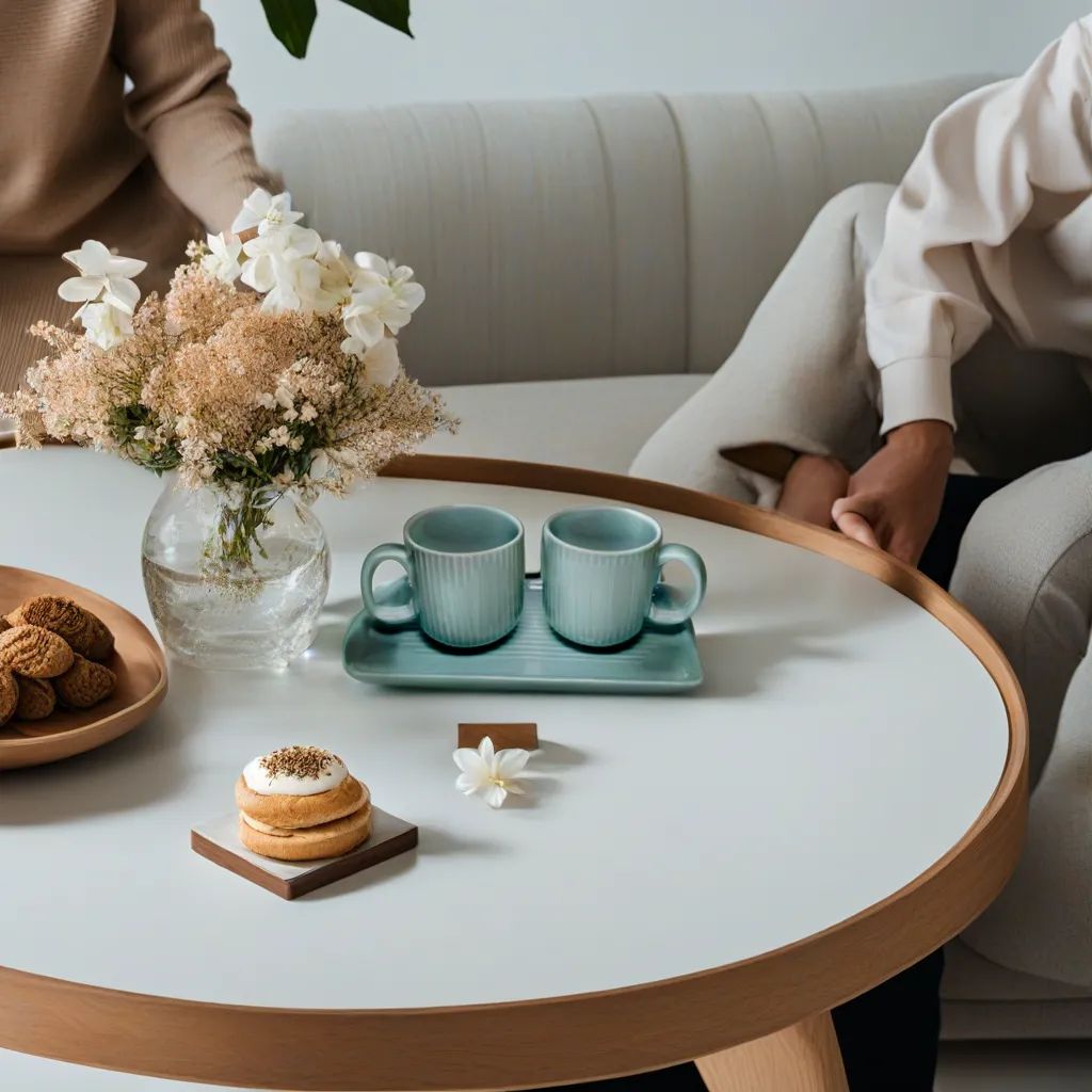 set of 3 ceramic coffee mugs with a tray