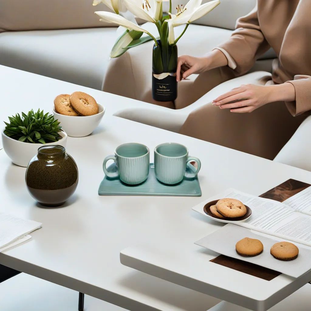 set of 3 ceramic coffee mugs with a tray