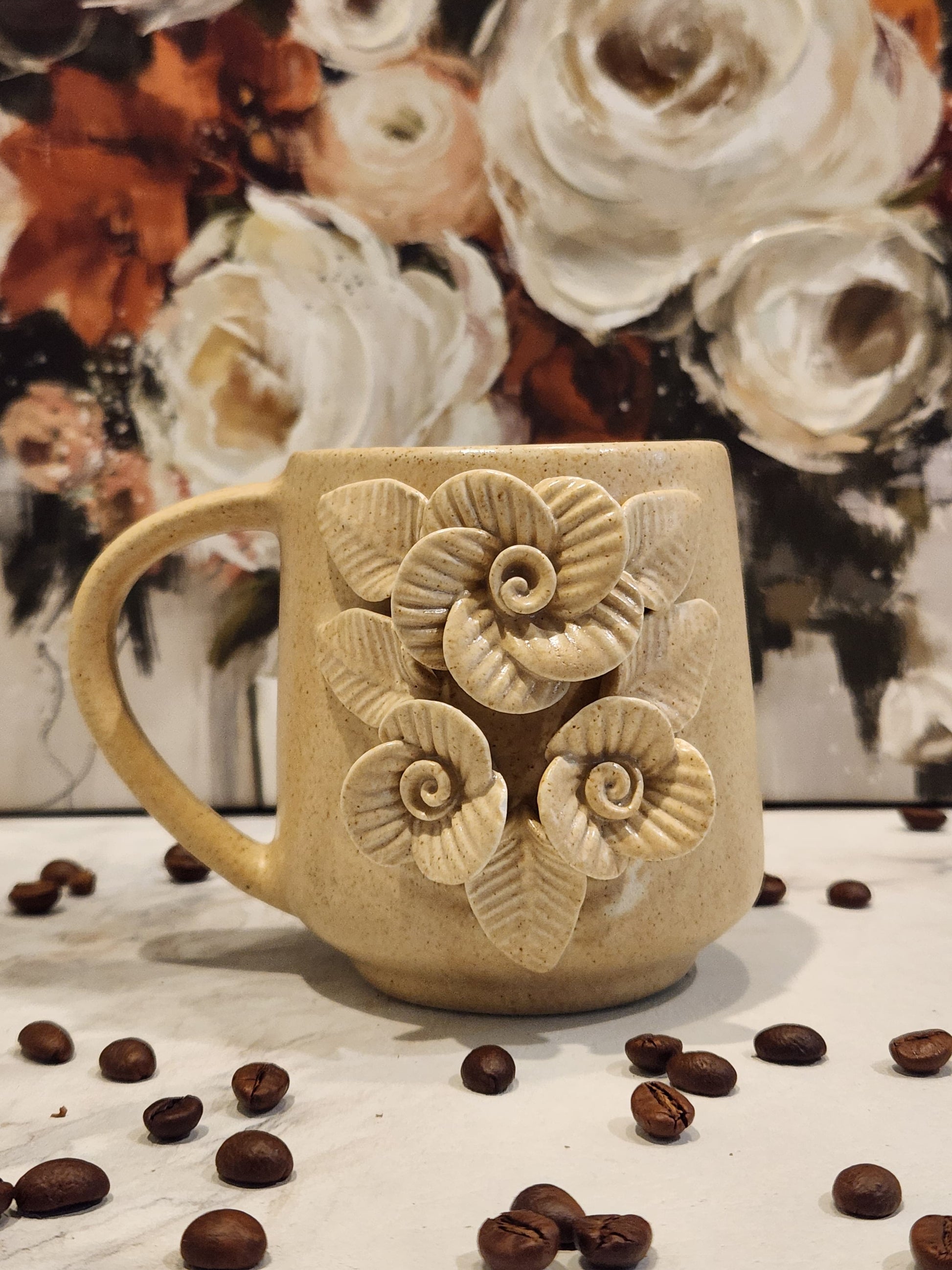 Flower Coffee Mugs in Beige