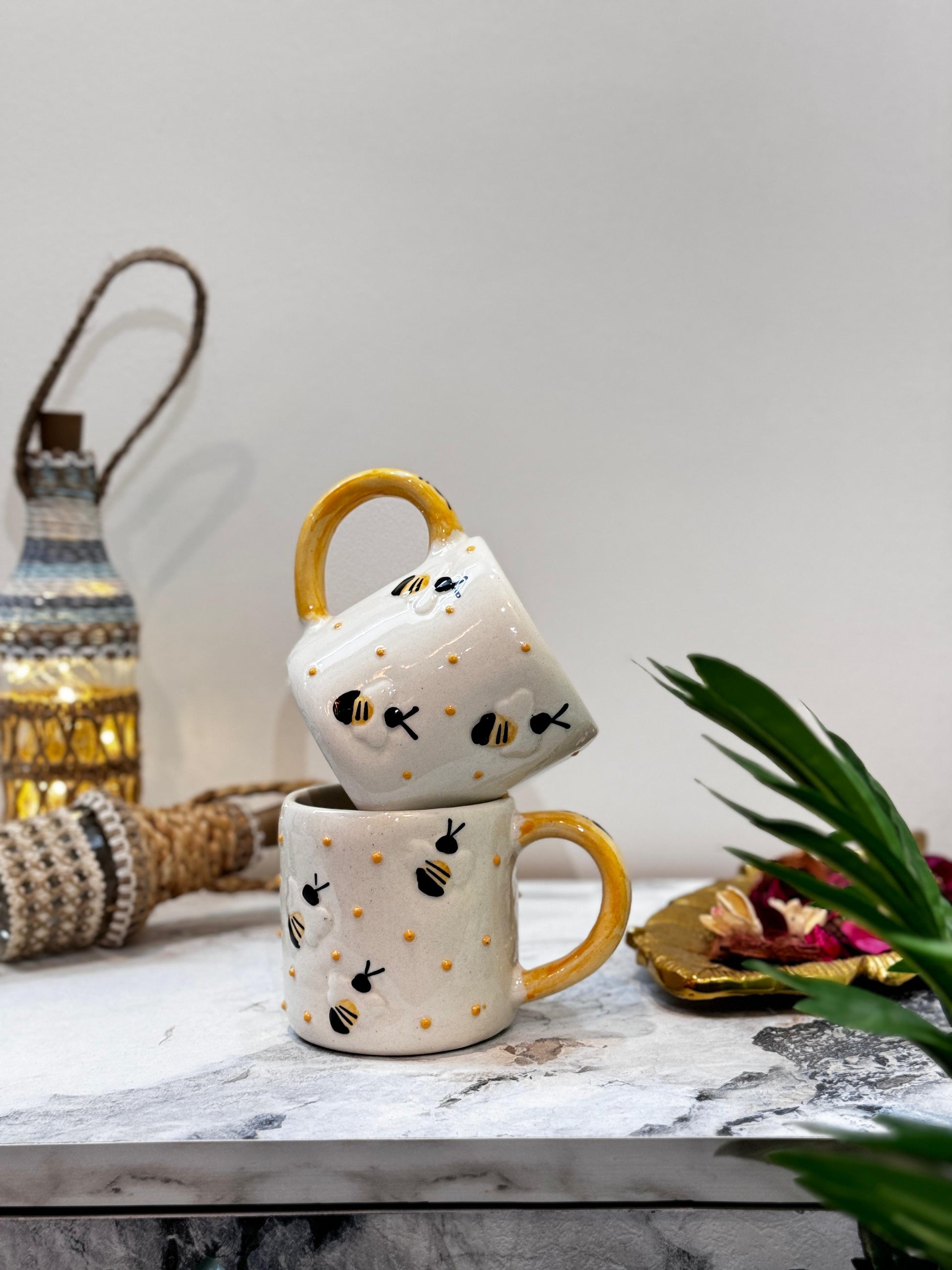 Ceramic honeybee coffee mugs