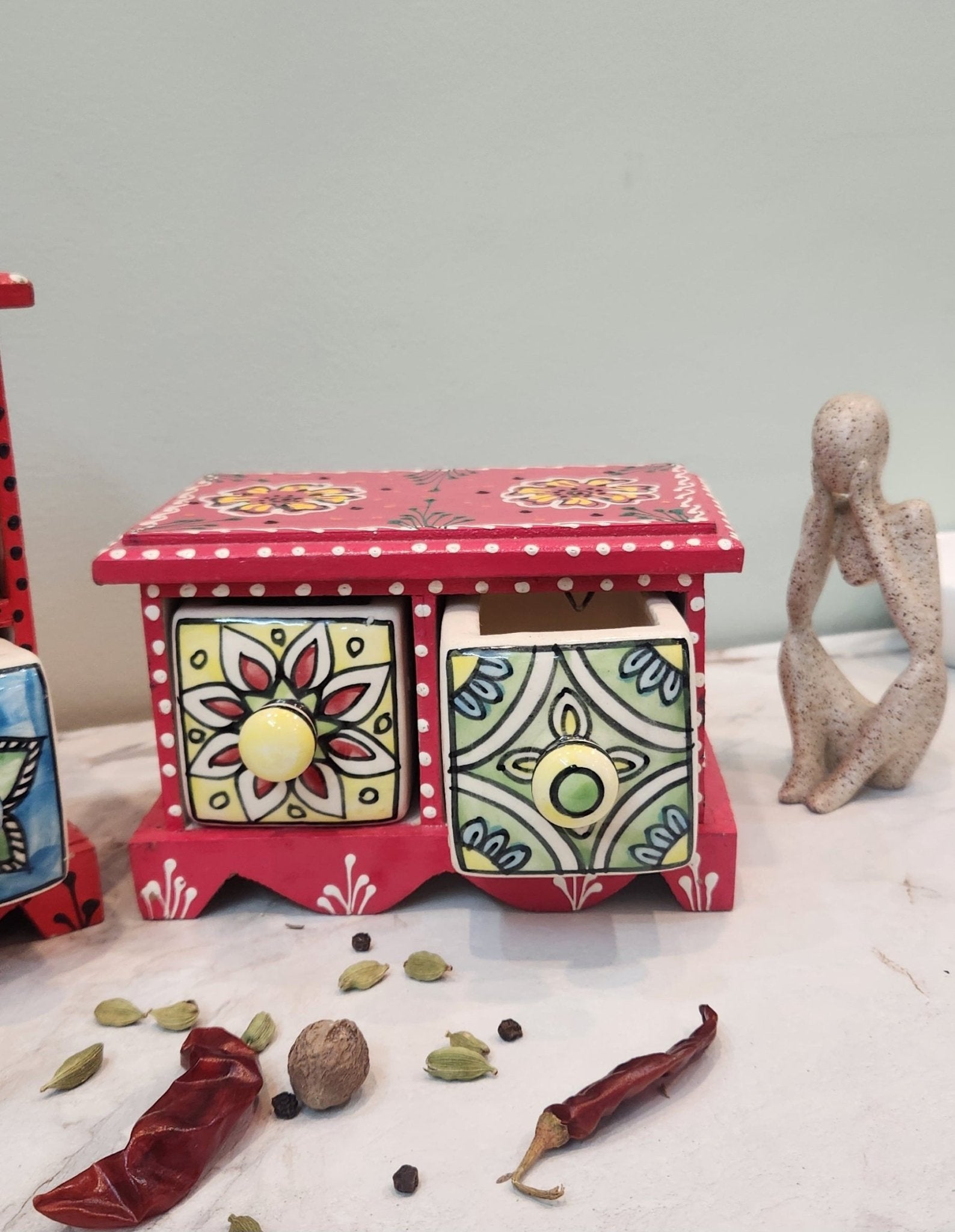 Aesthetic Wooden and Ceramic Spice Organizer - Jaipuri Collection - Ceramic She Wrote