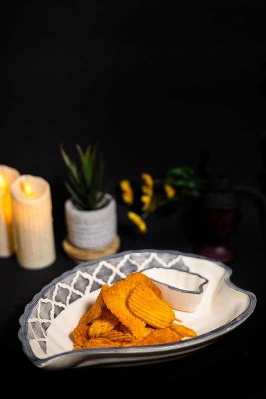 Ceramic Serving Platter with Attached Sauce Bowl - Ceramic She Wrote