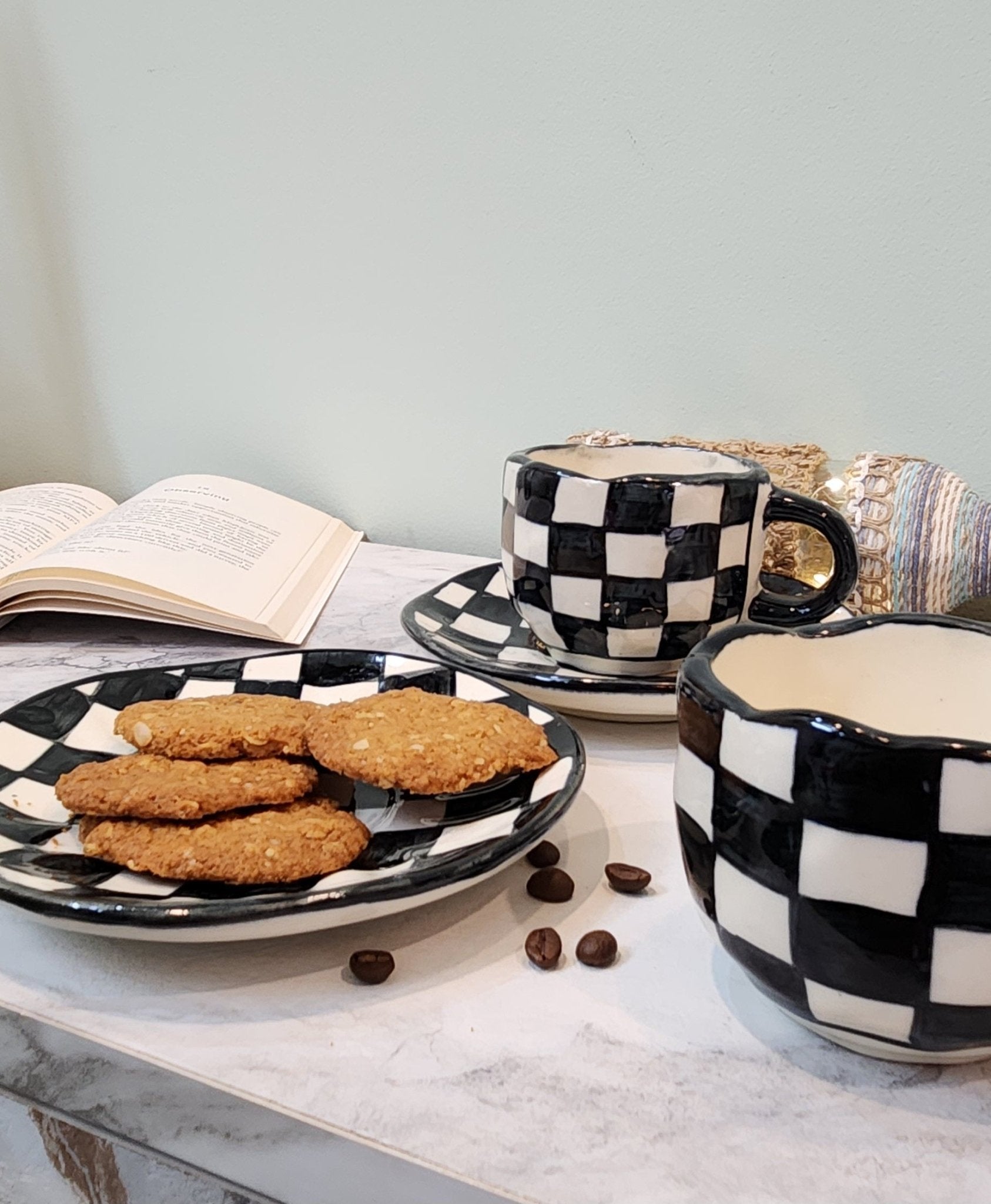 Check & Mate Ceramic Coffee & Tea Mugs with Saucers - Ceramic She Wrote