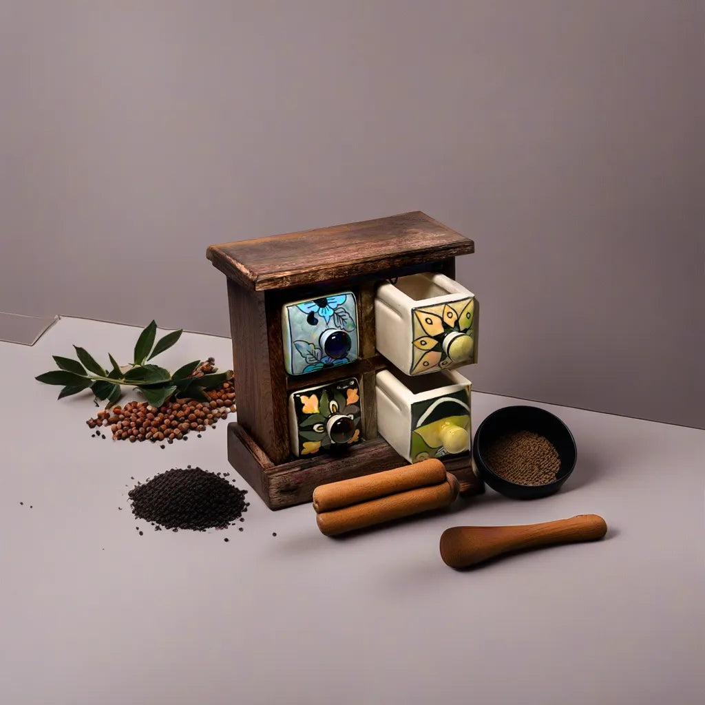 wooden ceramic spice organizer 