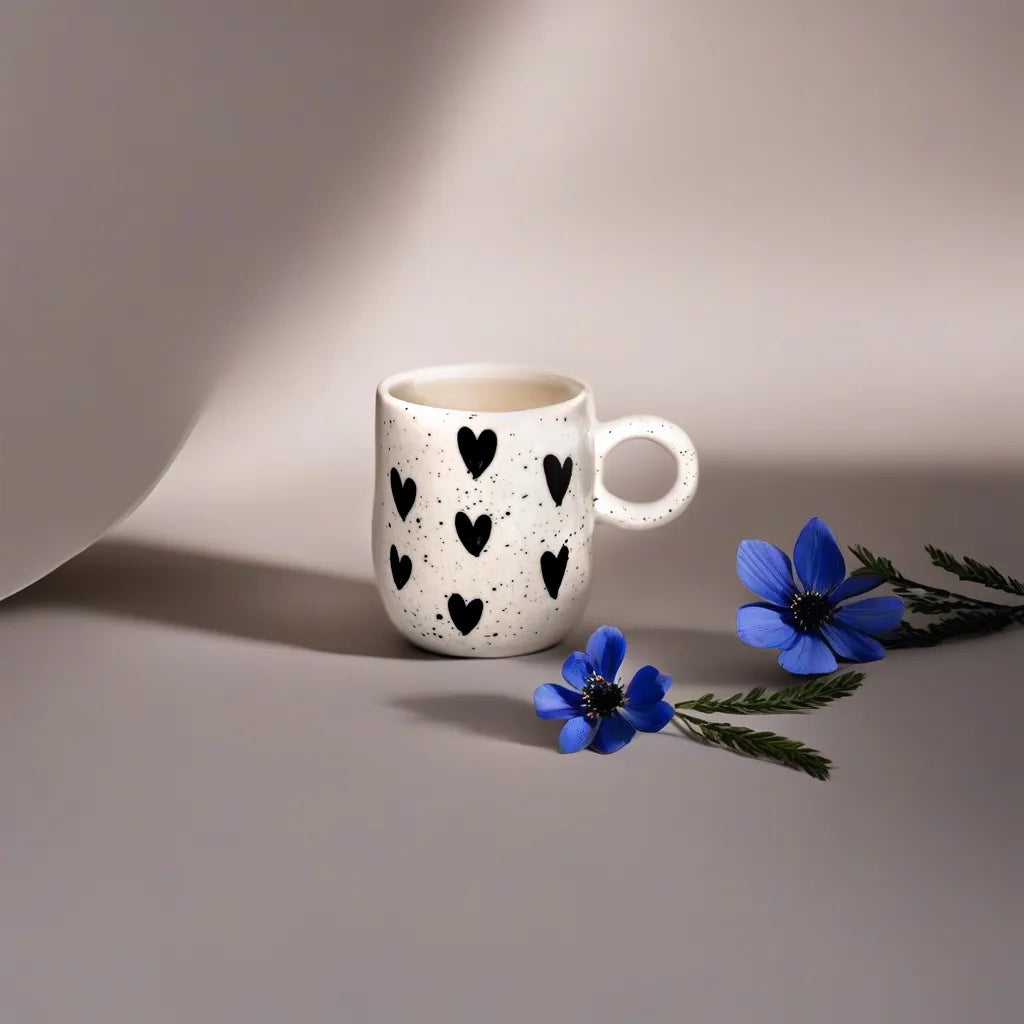 coffee mugs in black heart designs