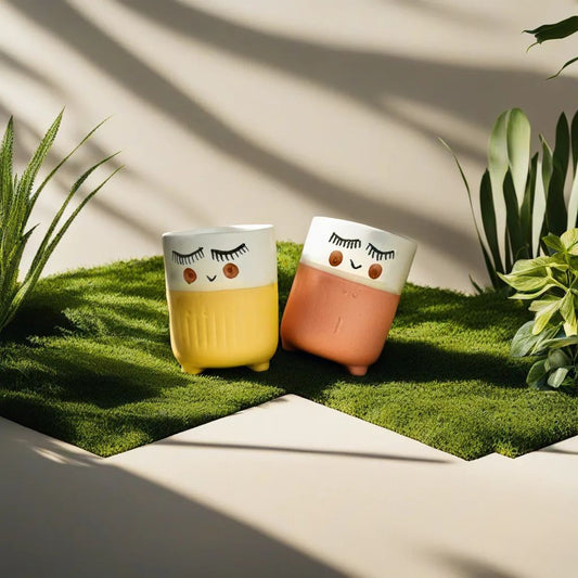 Set of 2 Handcrafted Cute Kitty Ceramic Home Planters - Ceramic She Wrote