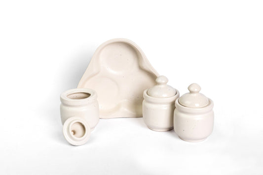 Set of 3 Aesthetic Dining table Handmade Ceramic Pickle and Chutney Jars - Ceramic She Wrote