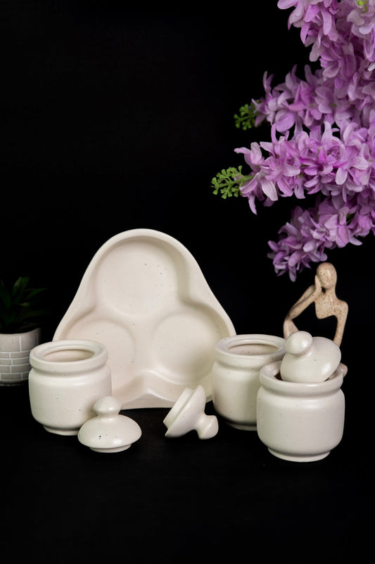 Set of 3 Aesthetic Dining table Handmade Ceramic Pickle and Chutney Jars - Ceramic She Wrote