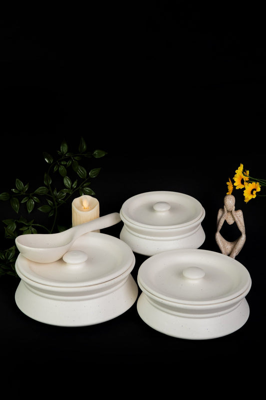 Set of 3 Handcrafted Handi Set with Lids and Serving Spoon - Ceramic She Wrote