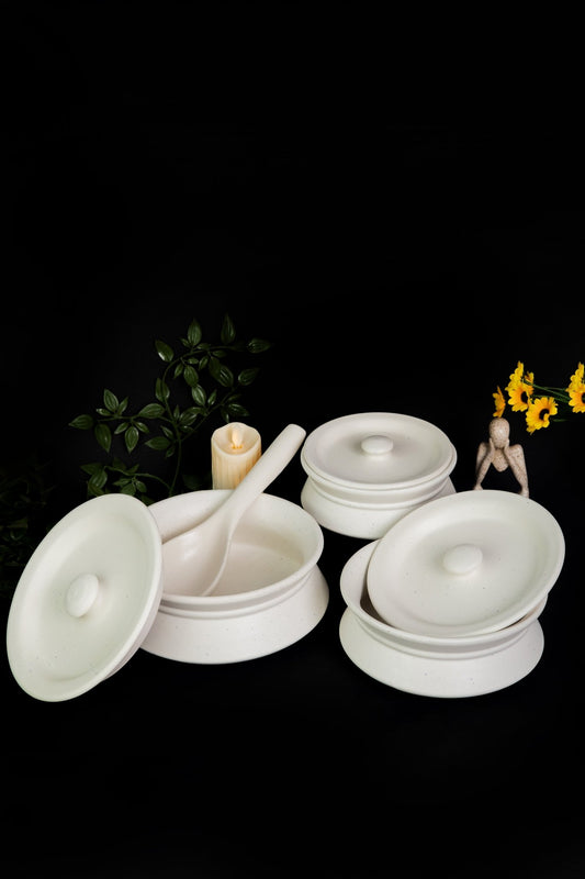 Set of 3 Handcrafted Handi Set with Lids and Serving Spoon - Ceramic She Wrote