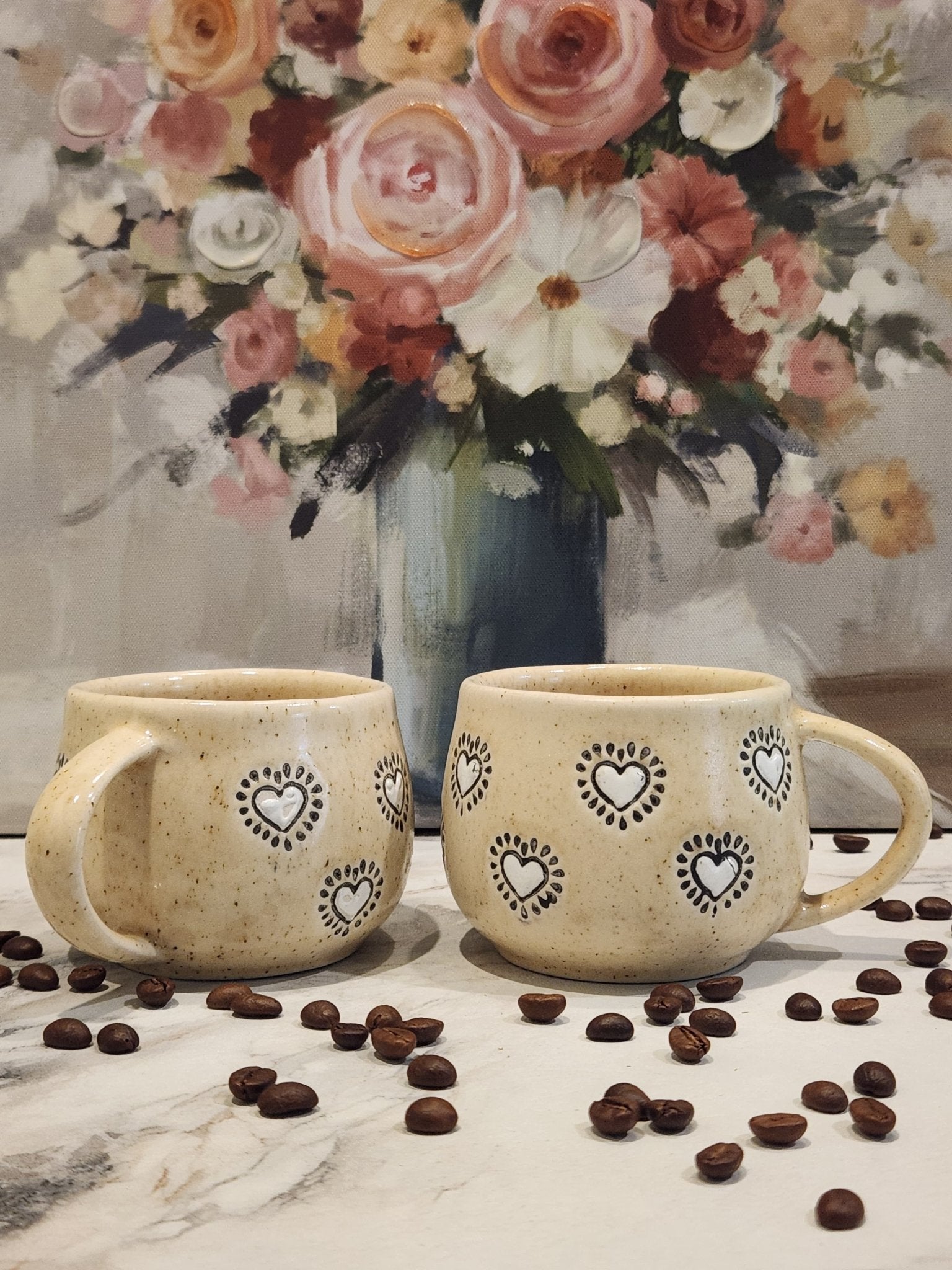 Shine My Heart Ceramic Coffee Mugs - White Hearts - Ceramic She Wrote