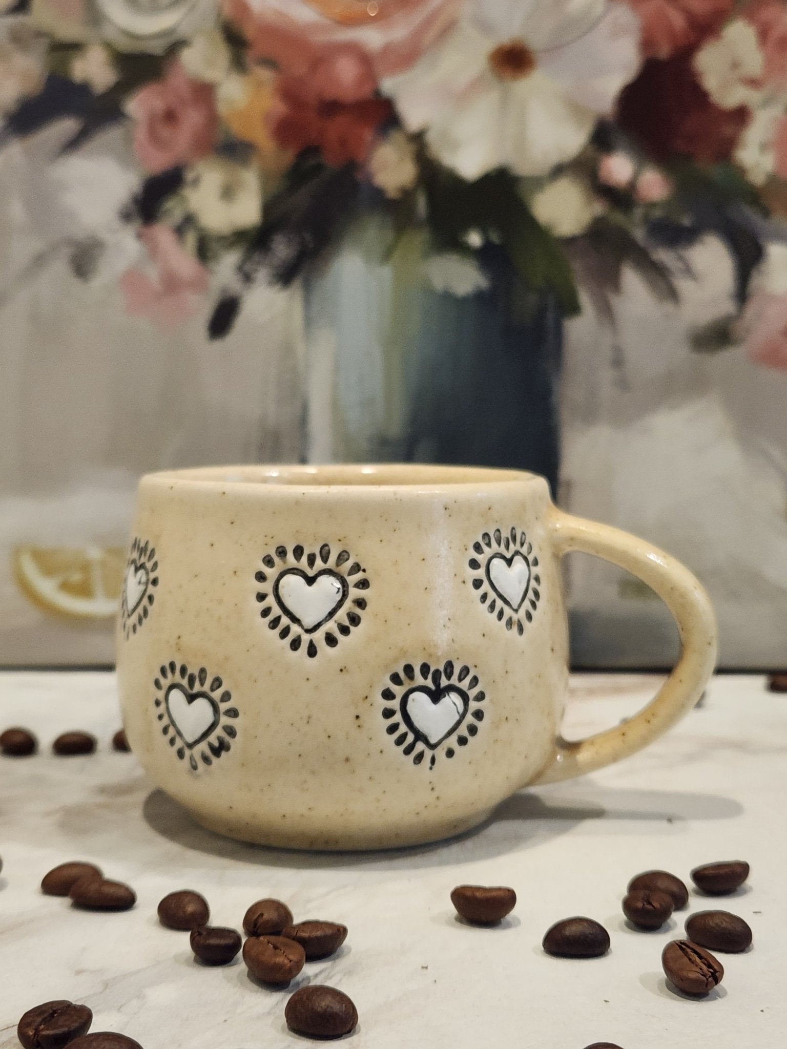 Shine My Heart Ceramic Coffee Mugs - White Hearts - Ceramic She Wrote