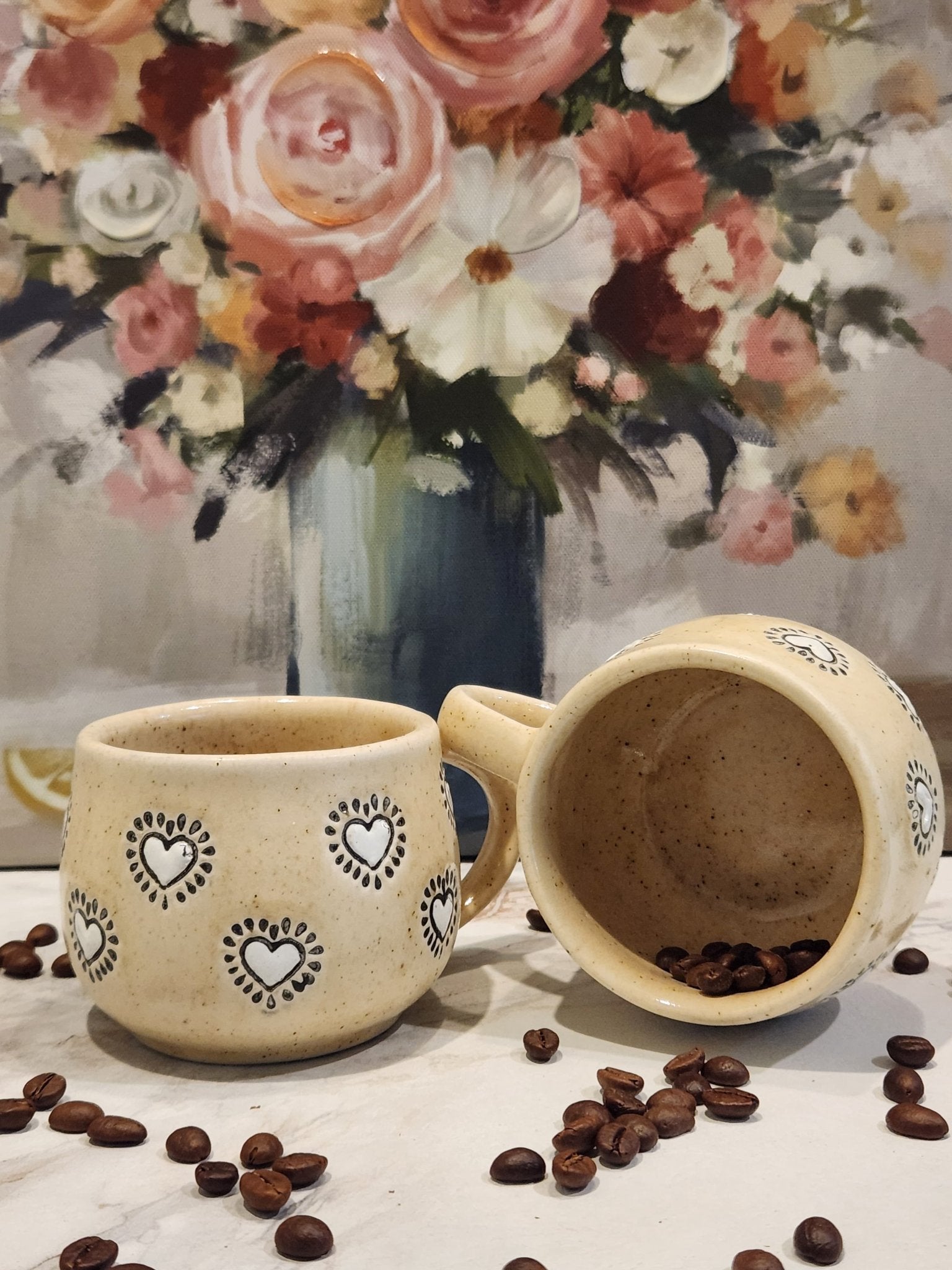Shine My Heart Ceramic Coffee Mugs - White Hearts - Ceramic She Wrote