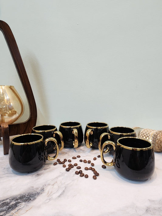 The Luxe : Imperial Black Porcelain Coffee Mugs set of 6 - Ceramic She Wrote
