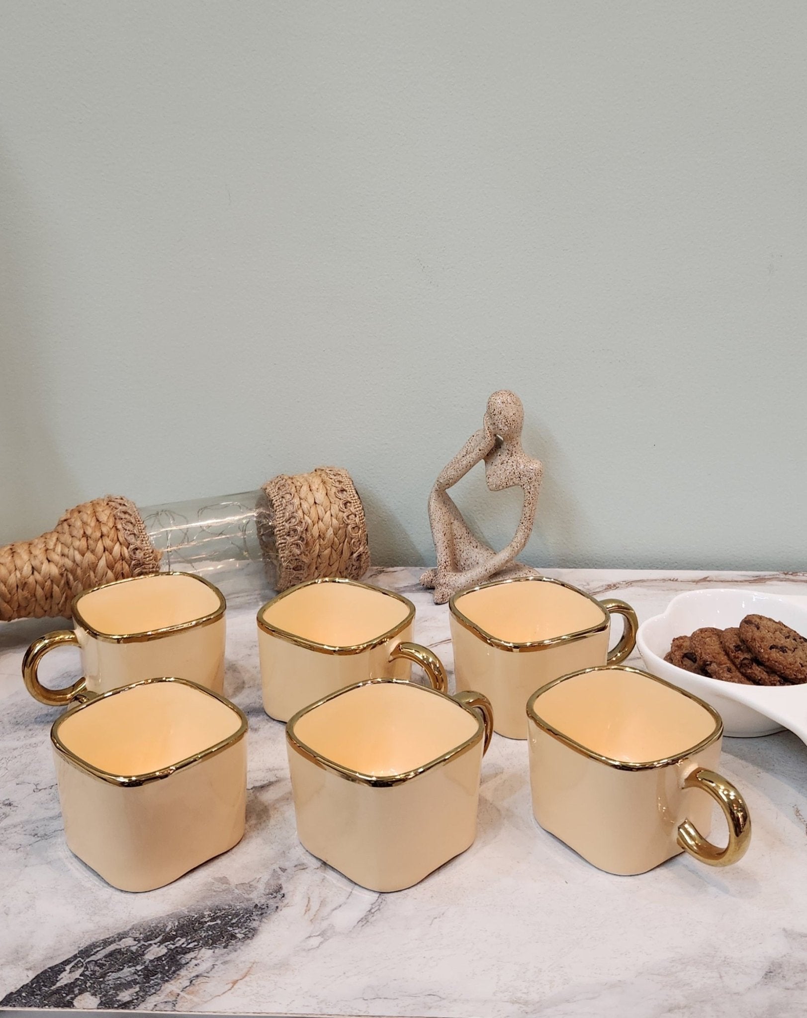 The Luxe : Royal Touch Porcelain Teacup Set of 6 in Dessert Sand color - Ceramic She Wrote