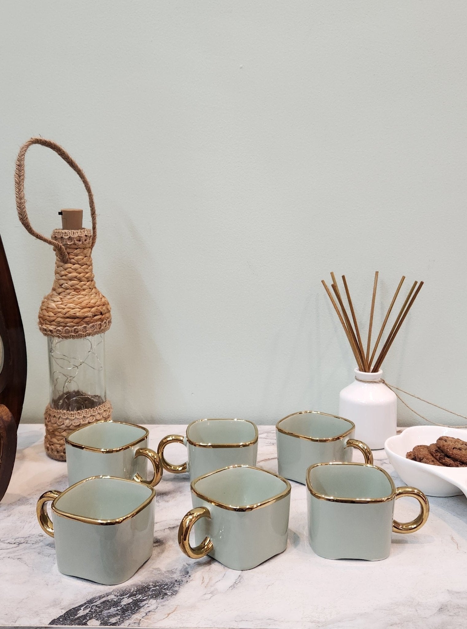 The Luxe : Royal Touch Porcelain Teacup Set of 6 in Pistachio Green - Ceramic She Wrote