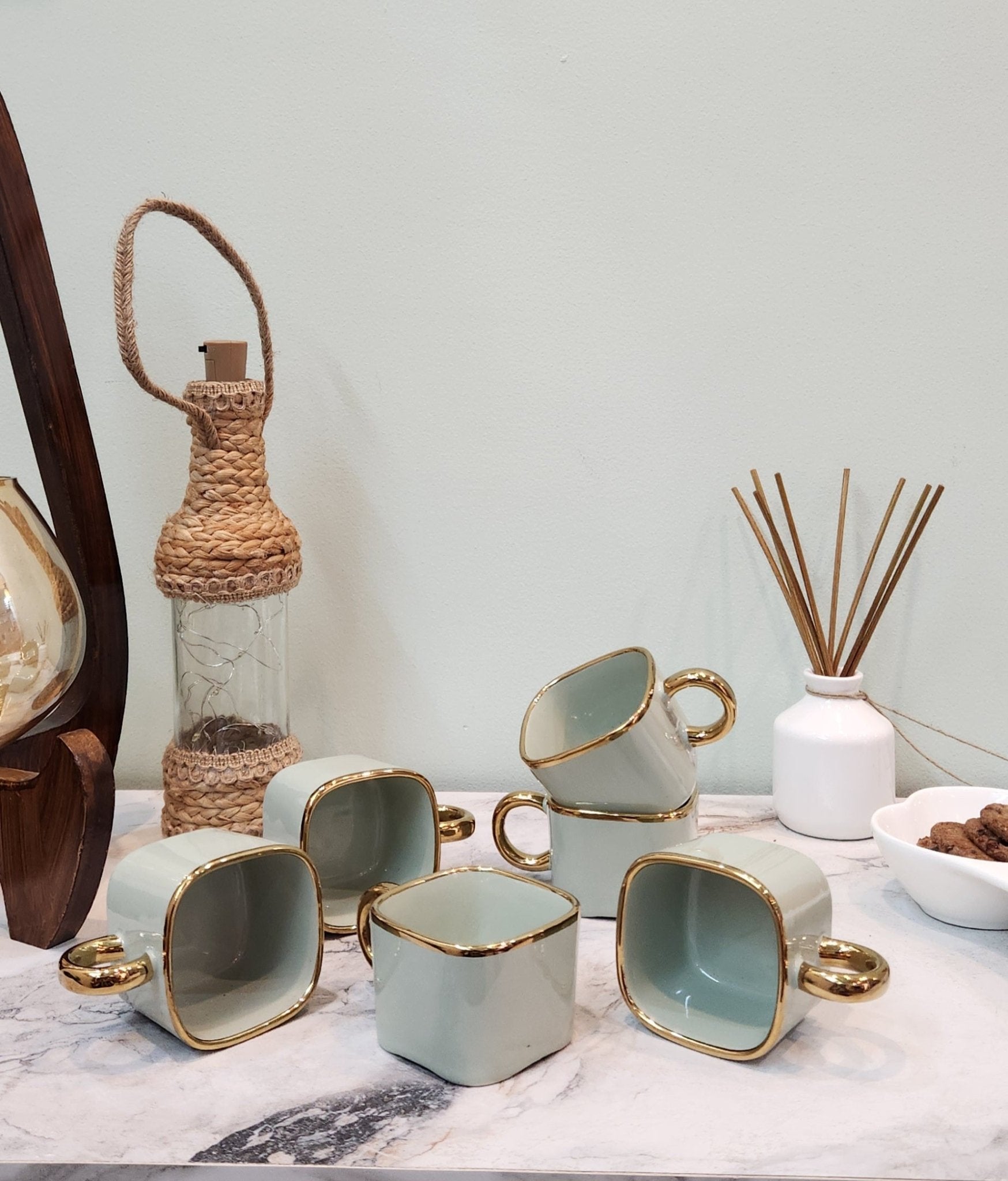The Luxe : Royal Touch Porcelain Teacup Set of 6 in Pistachio Green - Ceramic She Wrote